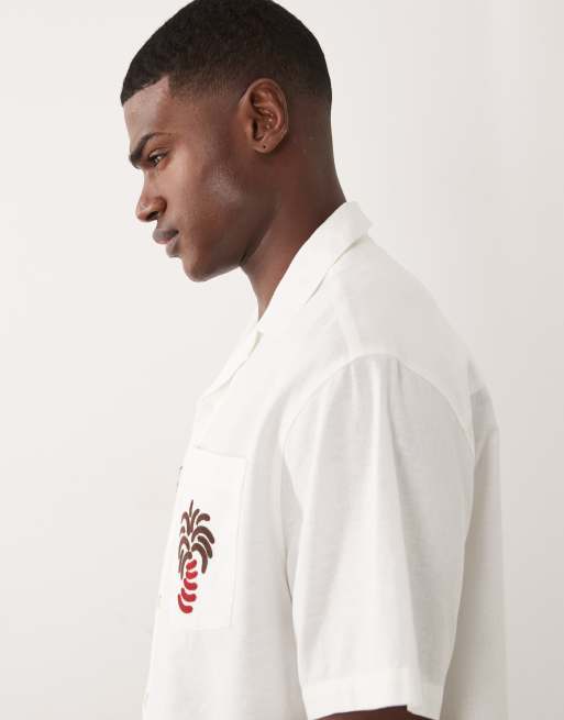 ASOS DESIGN – Besticktes Oversize-Hemd in Cremeweiß mit Leinenanteil und Reverskragen, 4 von 5