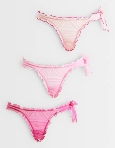 ASOS DESIGN - Bettie - Lot de 3 strings froncés en tulle transparent à détail nœud - Rose - view 1