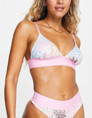 ASOS DESIGN Betty - Weiches Triangel-Bralette aus Baumwolle in pastelligem Animalprint-Bunt