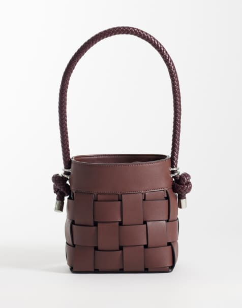 ASOS DESIGN – Beutel-Schultertasche in Schokobraun mit Webmuster - view 1