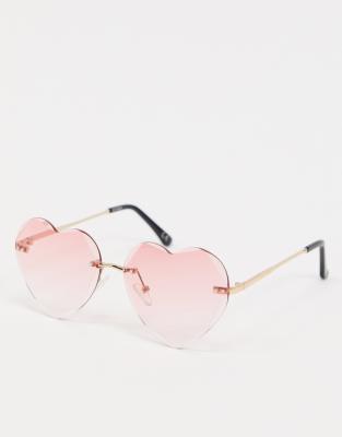 ASOS DESIGN bevel rimless heart sunglasses in pink | ASOS