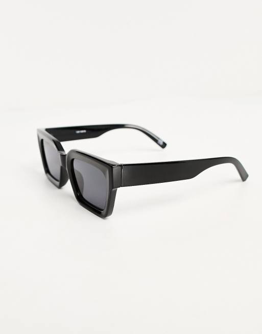 ASOS DESIGN square beveled cat eye sunglasses in shiny black