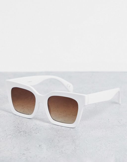 Asos Design Bevel Square Sunglasses In Shiny White White Asos 
