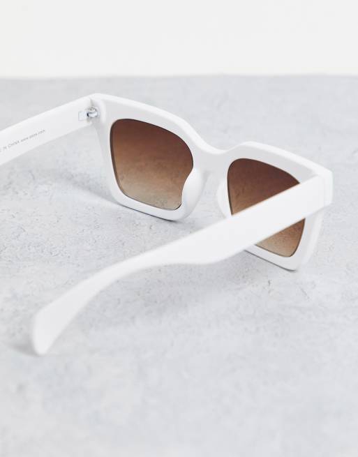 ASOS DESIGN bevel square sunglasses in shiny white WHITE ASOS
