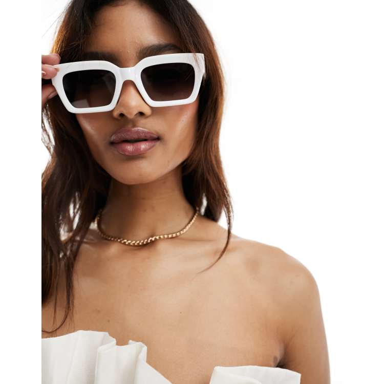 ASOS DESIGN bevel square sunglasses in white | ASOS display picture 1