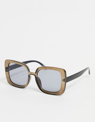 ASOS DESIGN beveled 70s square sunglasses with solid smoke lens ASOS