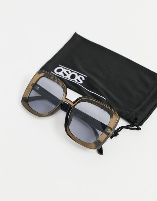 ASOS DESIGN beveled 70s square sunglasses with solid smoke lens, 3 of 4