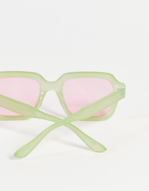 ASOS DESIGN beveled angular square sunglasses in milky green, 3 of 4