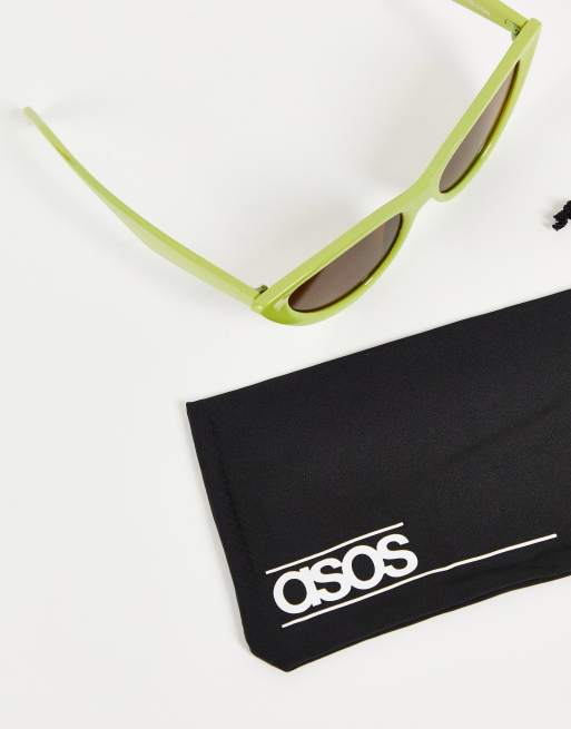 ASOS DESIGN beveled cat eye sunglasses in green, 4 of 4