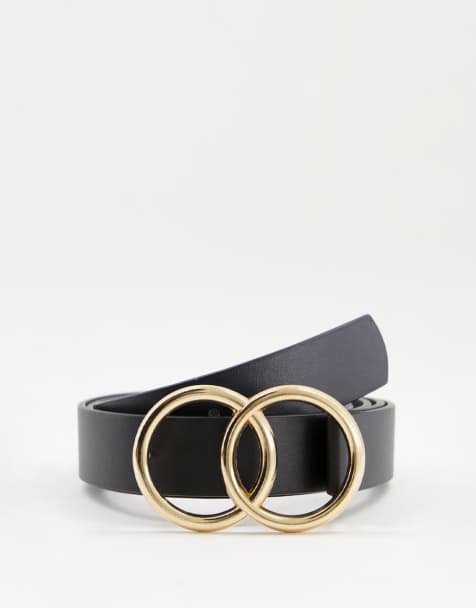 ASOS DESIGN beveled double circle waist and hip belt in gold metal work - view 1