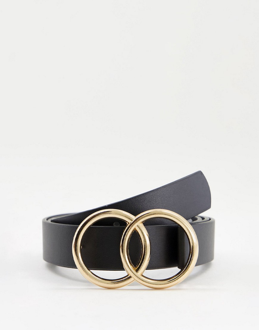 Asos Design Beveled Double Circle Waist And Hip Belt In Gold Metal Work