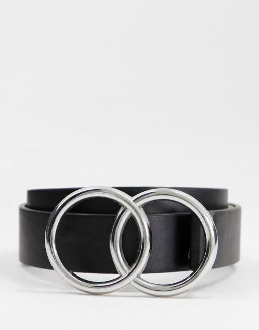 Brass-Toned Circle Buckle Leather Belt