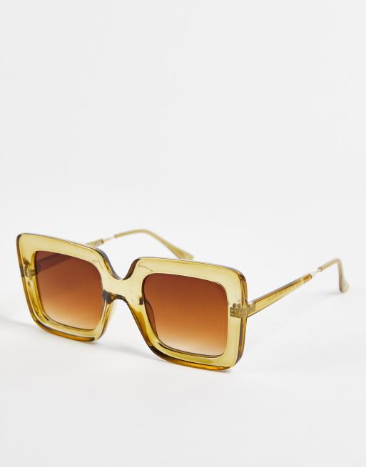 ASOS DESIGN bevelled 70s square sunglasses in crystal green - MGREEN