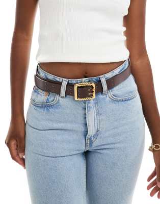 ASOS DESIGN ASOS DESIGN bevelled buckled waist and hip jeans belt in tan-Brown