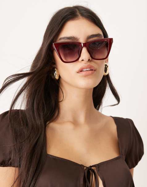 ASOS DESIGN bevelled cat eye in burgundy - view 1