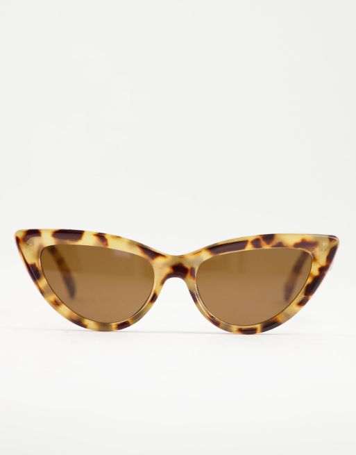 ASOS DESIGN bevelled cat eye sunglasses in milky tort