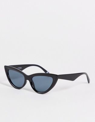 ASOS DESIGN bevelled cat eye sunglasses in shiny black