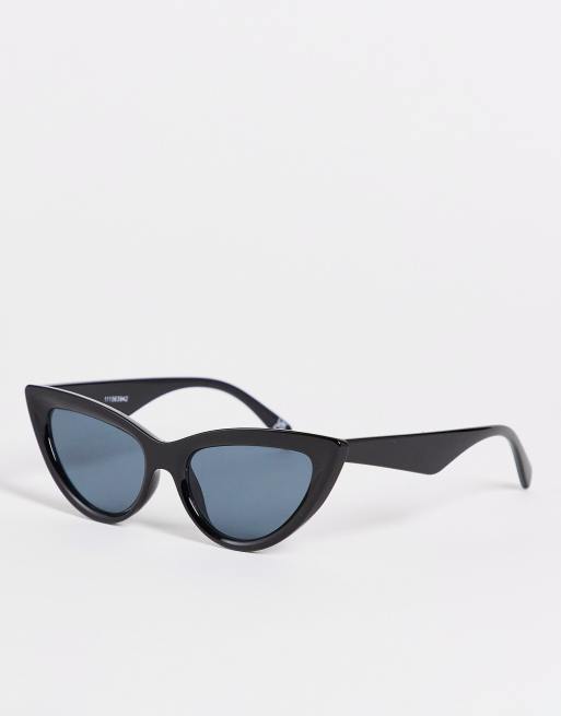 Asos Design Bevelled Cat Eye Sunglasses In Shiny Black Asos 