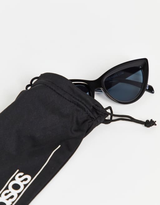 ASOS DESIGN bevelled cat eye sunglasses in shiny black, 3 of 4