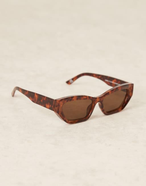 ASOS DESIGN bevelled cat eye sunglasses in tort, 2 of 3