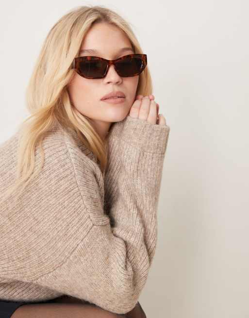 ASOS DESIGN bevelled cat eye sunglasses in tort, 3 of 3