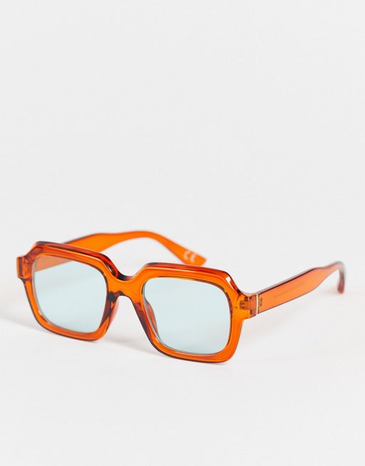 Asos Design Bevelled Square Sunglasses In Crystal Brown Brown Asos 