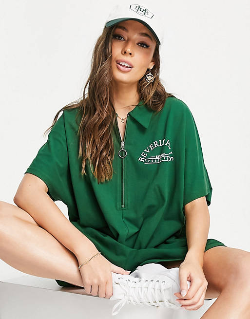 Jumpsuits & Playsuits beverly hills slogan romper in forest green 