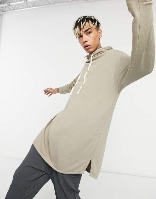 ASOS DESIGN – Beżowa bluza oversize z bardzo miękkiej wiskozy, o wydłużonym kroju, z kapturem
