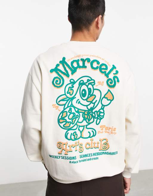 ASOS DESIGN – Beżowa bluza oversize z kreskówkowym nadrukiem z przodu i z tyłu