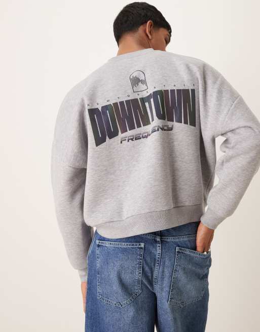ASOS DESIGN – Beżowa bluza oversize z obniżoną linią ramion i odblaskowym nadrukiem