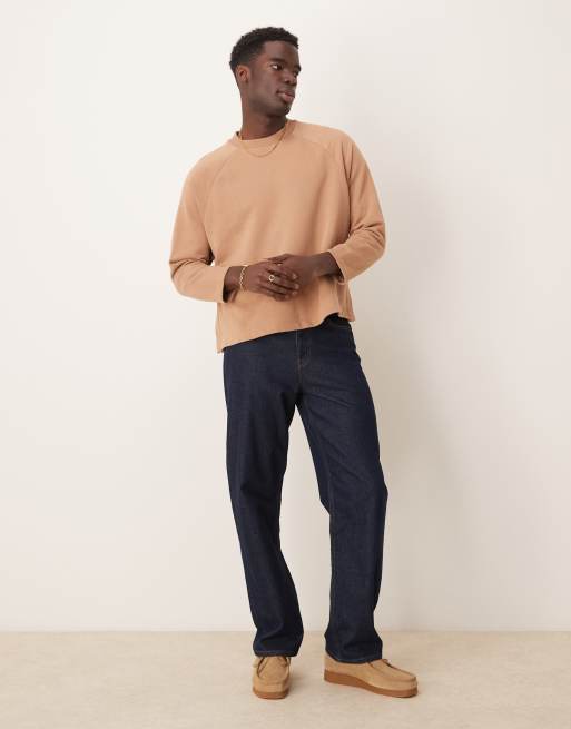 ASOS DESIGN – Beżowa bluza oversize z obniżoną linią ramion i otworami po bokach 