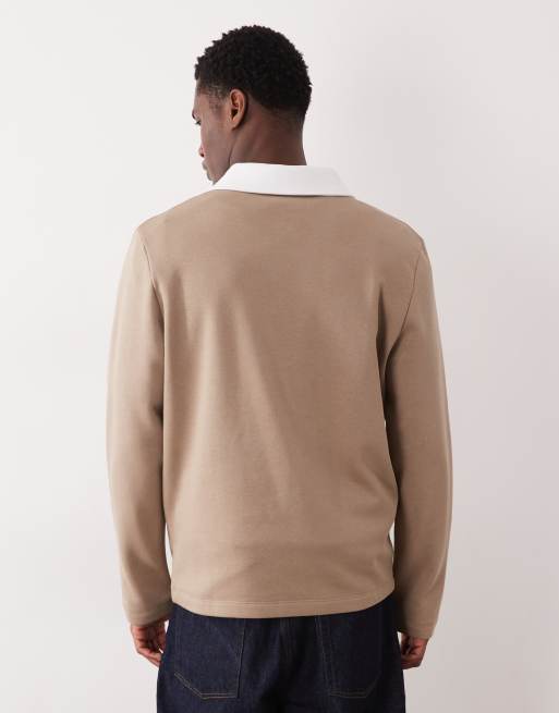 ASOS DESIGN – Beżowa bluza z kontrastowym kołnierzykiem polo , 3 z 5