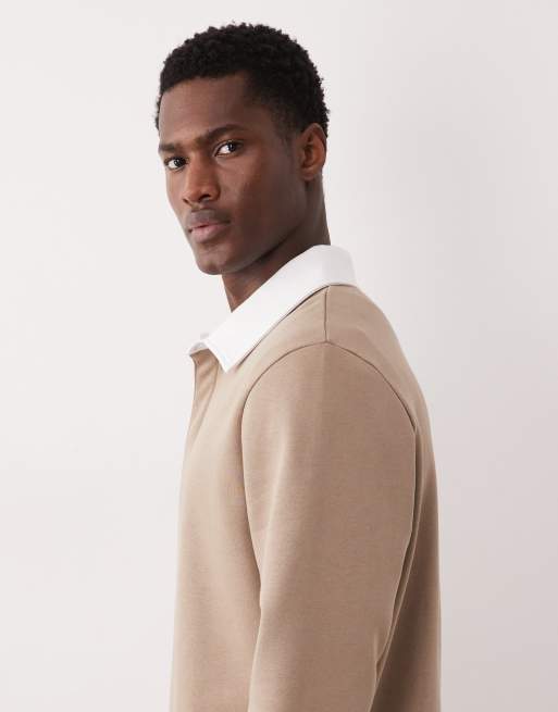 ASOS DESIGN – Beżowa bluza z kontrastowym kołnierzykiem polo , 4 z 5