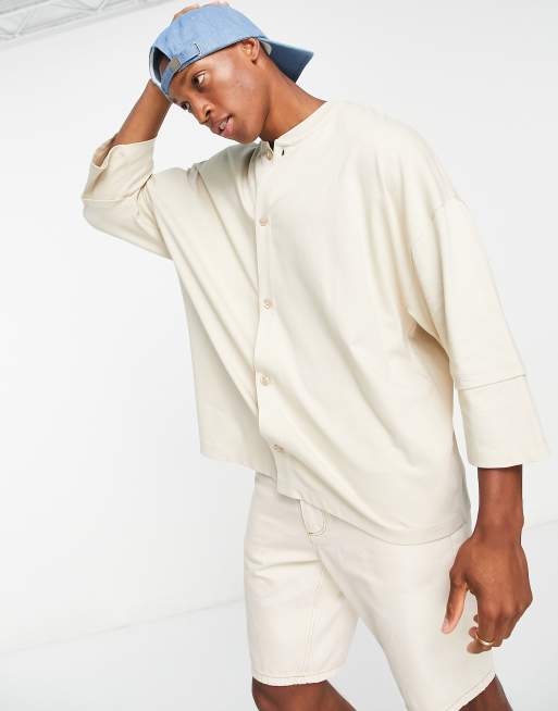 ASOS DESIGN – Beżowa dżersejowa koszula oversize z dwuwarstwowym rękawem 