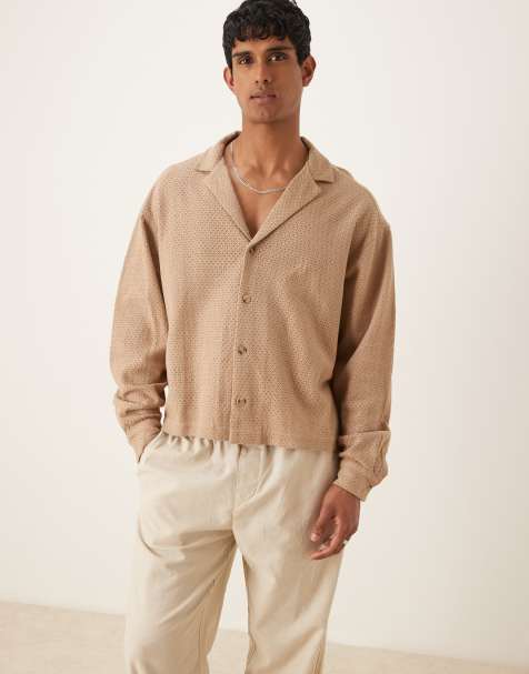 ASOS DESIGN boxy oversized textured shirt in beige