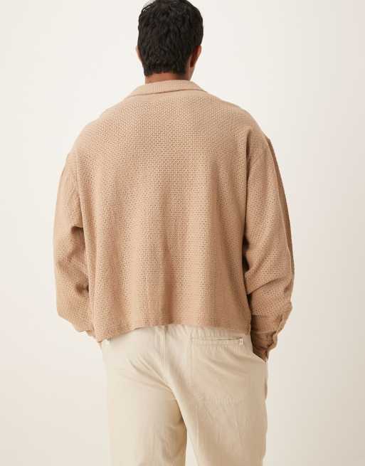 ASOS DESIGN – Beżowa fakturowana koszula oversize o pudełkowym kroju, 3 z 4