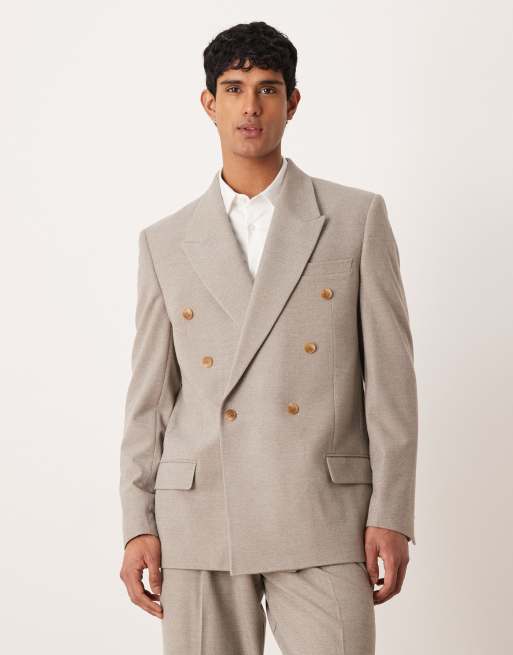 ASOS DESIGN – Beżowy flanelowy garnitur o luźnym kroju z wyeksponowanymi ramionami, 2 z 3