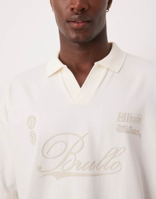ASOS DESIGN – Beżowa gruba koszulka polo z nadrukiem, 3 z 4