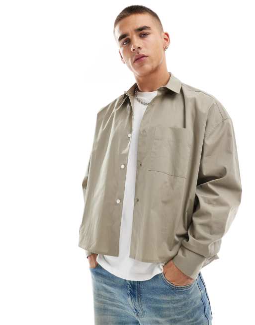 ASOS DESIGN – Beżowa koszula o krótkim fasonie oversize z długimi rękawami
