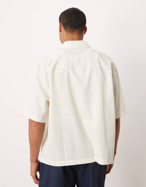 ASOS DESIGN – Beżowa koszula o pudełkowym kroju oversize z nadrukiem, 3 z 5