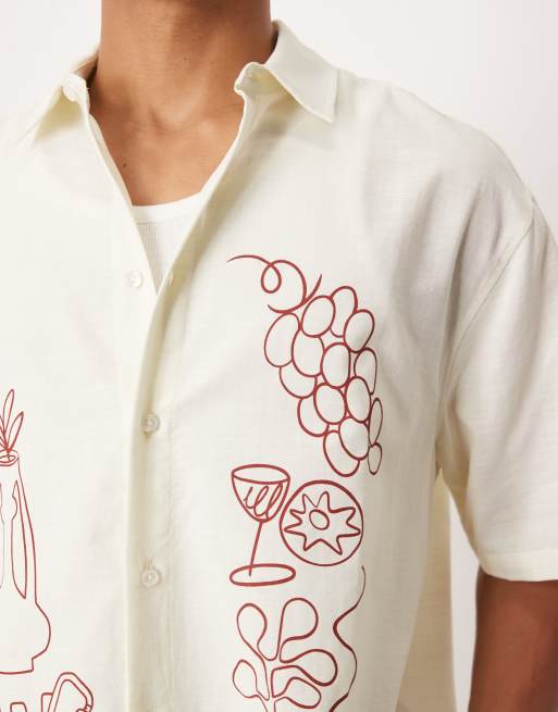 ASOS DESIGN – Beżowa koszula o pudełkowym kroju oversize z nadrukiem, 5 z 5