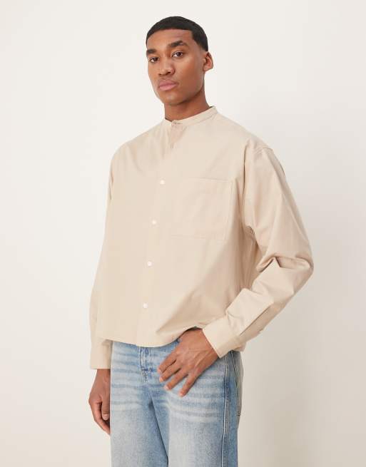 ASOS DESIGN – Beżowa koszula o pudełkowym kroju oversize ze stójką