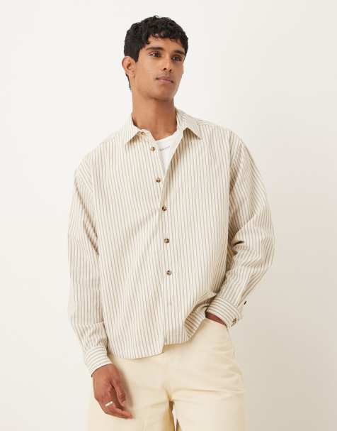ASOS DESIGN oversized shirt in beige stripe