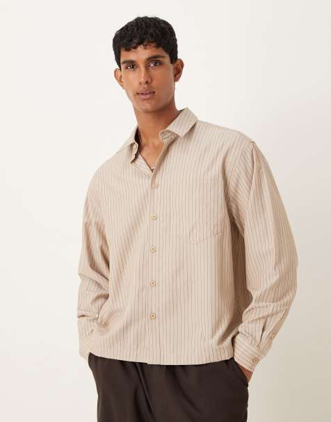 ASOS DESIGN oversized shirt with stripe in beige 