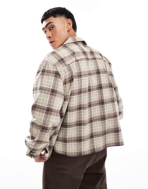 ASOS DESIGN – Beżowa koszula oversize z długimi rękawami w kratę, 2 z 4