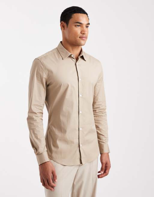 ASOS DESIGN – Beżowa koszula popelinowa o obcisłym kroju, 2 z 5