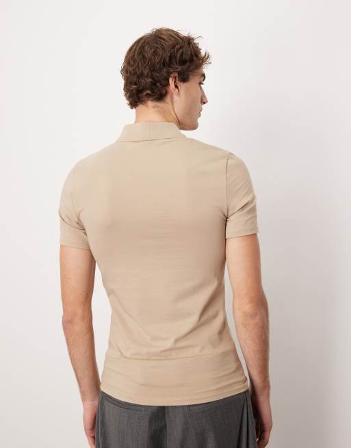 ASOS DESIGN – Beżowa koszulka polo basic o kroju podkreślającym sylwetkę, 3 z 5