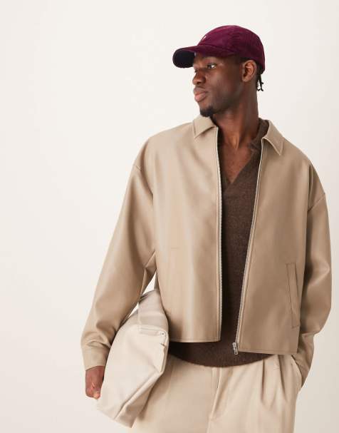 ASOS DESIGN – Bezowa kurtka Harrington o krótkim fasonie z imitacji skóry - view 1