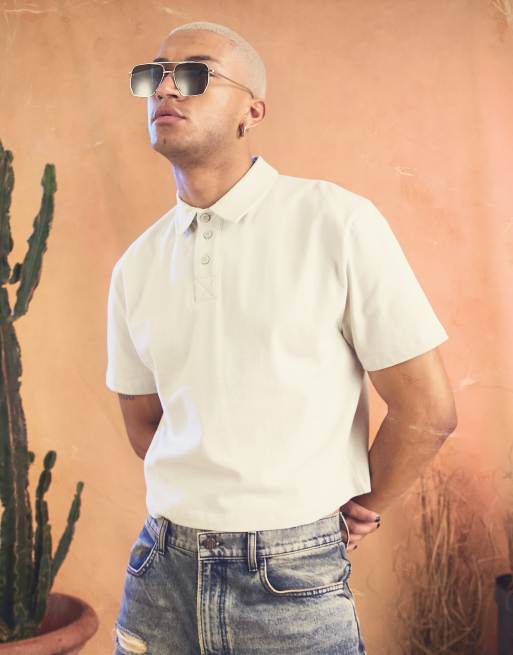 ASOS DESIGN – Beżowa luźna koszulka polo o luźnym kroju