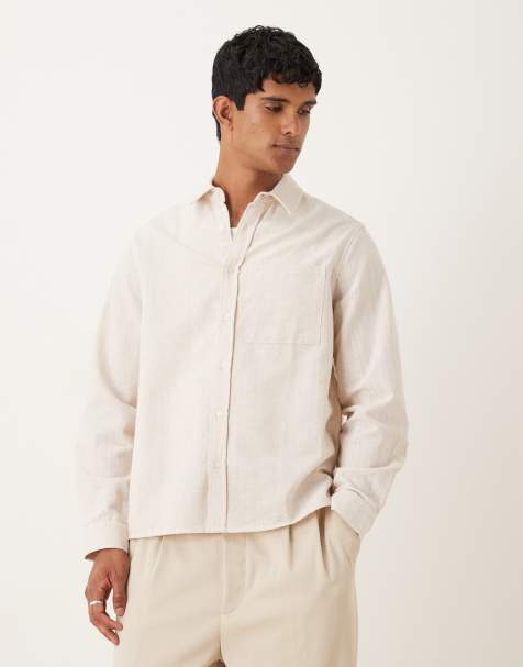 ASOS DESIGN relaxed textured shirt with square collar in beige